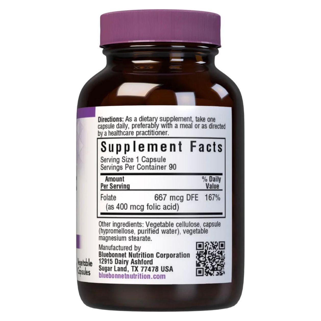 Bluebonnet Nutrition Folic Acid 400 mg - 90 Vegetable Capsules by Pasteur Pharmacy
