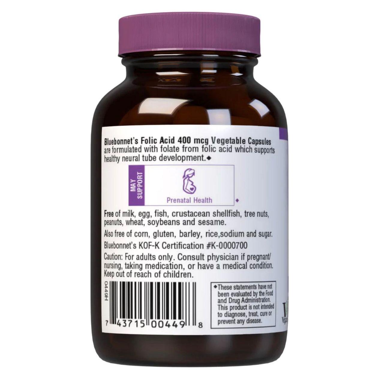 Bluebonnet Nutrition Folic Acid 400 mg - 90 Vegetable Capsules by Pasteur Pharmacy