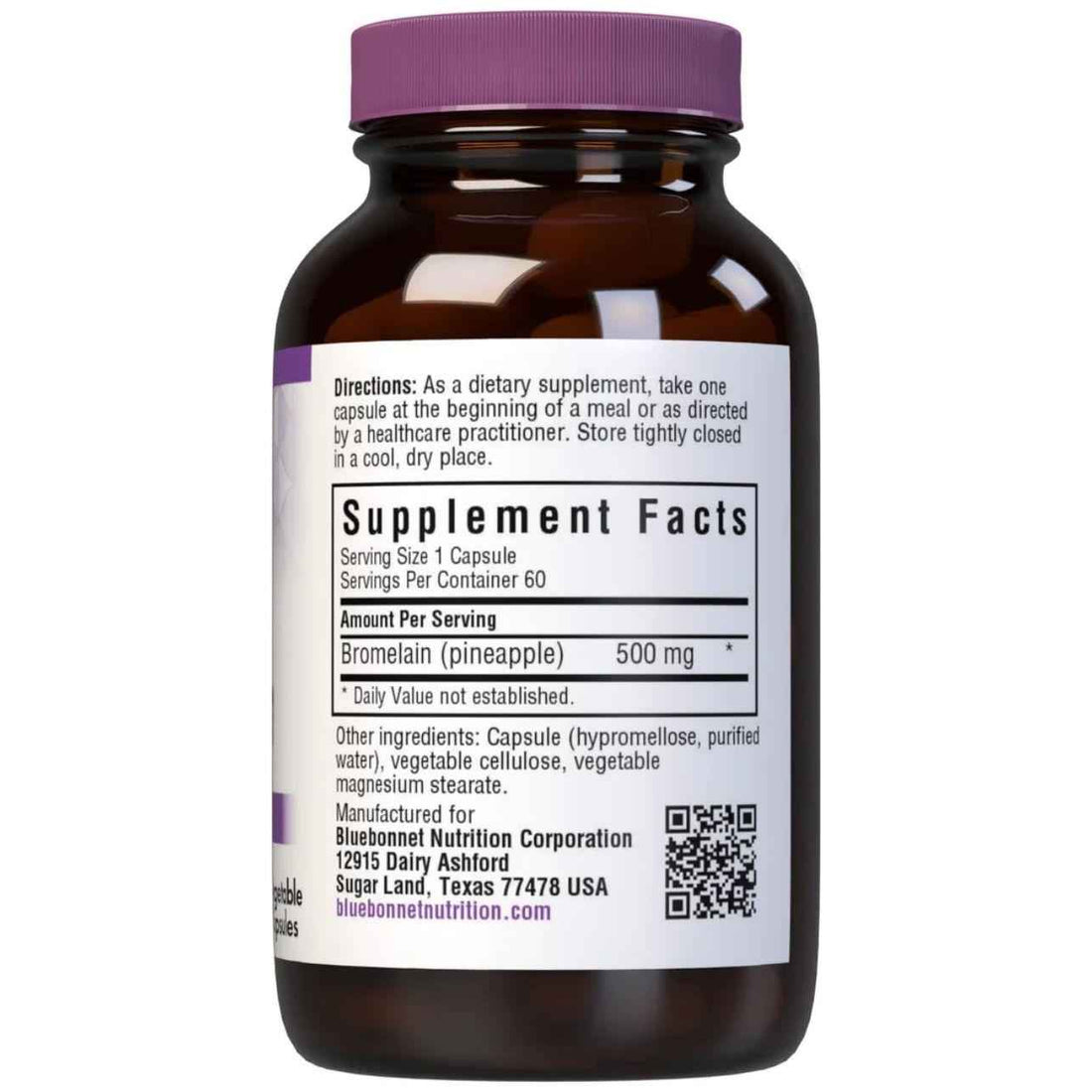 Bluebonnets Super Bromelain 500 mg, 60 Vegetable Capsules