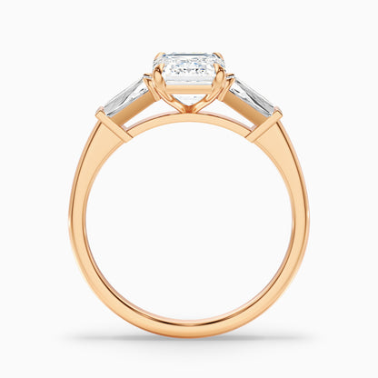 Melania 4.5 Carat Emerald Cut With Tapered Baguette Moissanite Engagement Ring in 14k Rose Gold