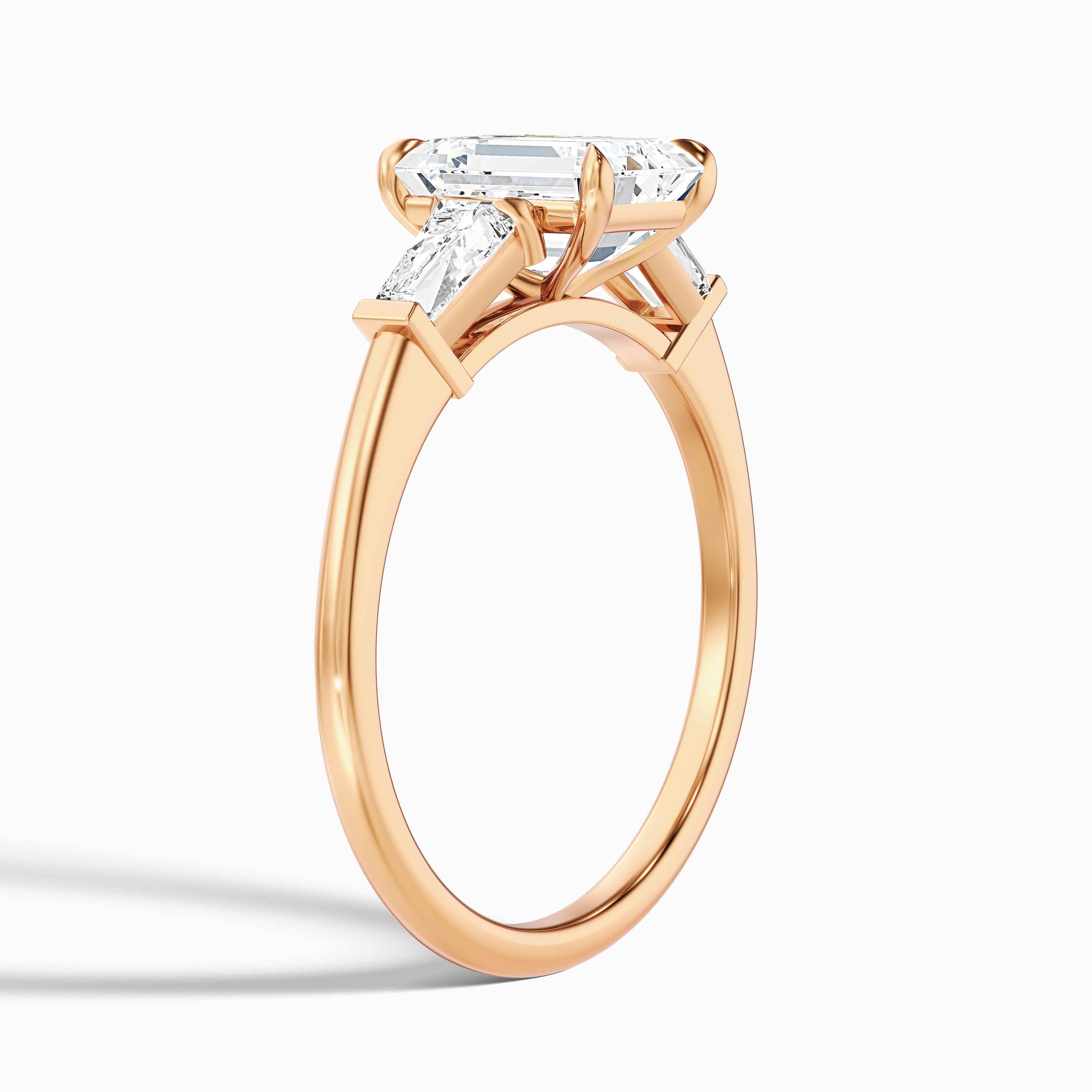 Huma 1.5 Carat Emerald Cut Moissanite 3 Stone Engagement Ring with Baguette in 18k White Gold