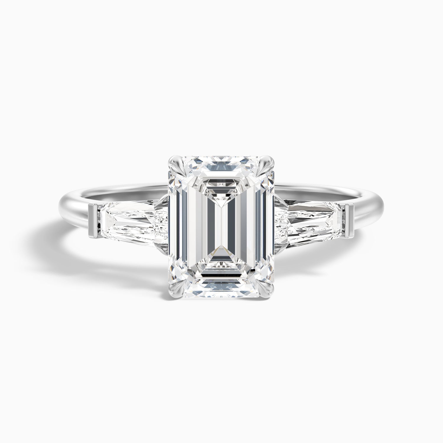 Melania 2.5 Carat Emerald Cut With Tapered Baguette Moissanite Engagement Ring in 10k White Gold