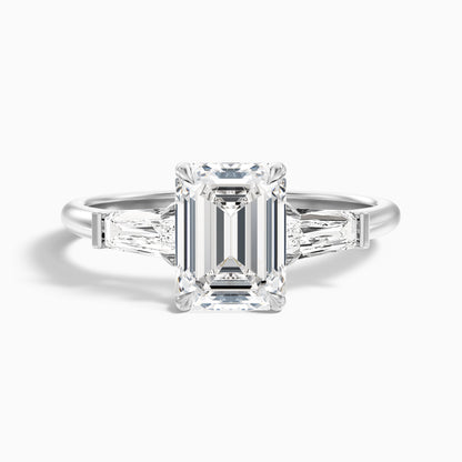Melania 4.5 Carat Emerald Cut With Tapered Baguette Moissanite Engagement Ring in 14k White Gold