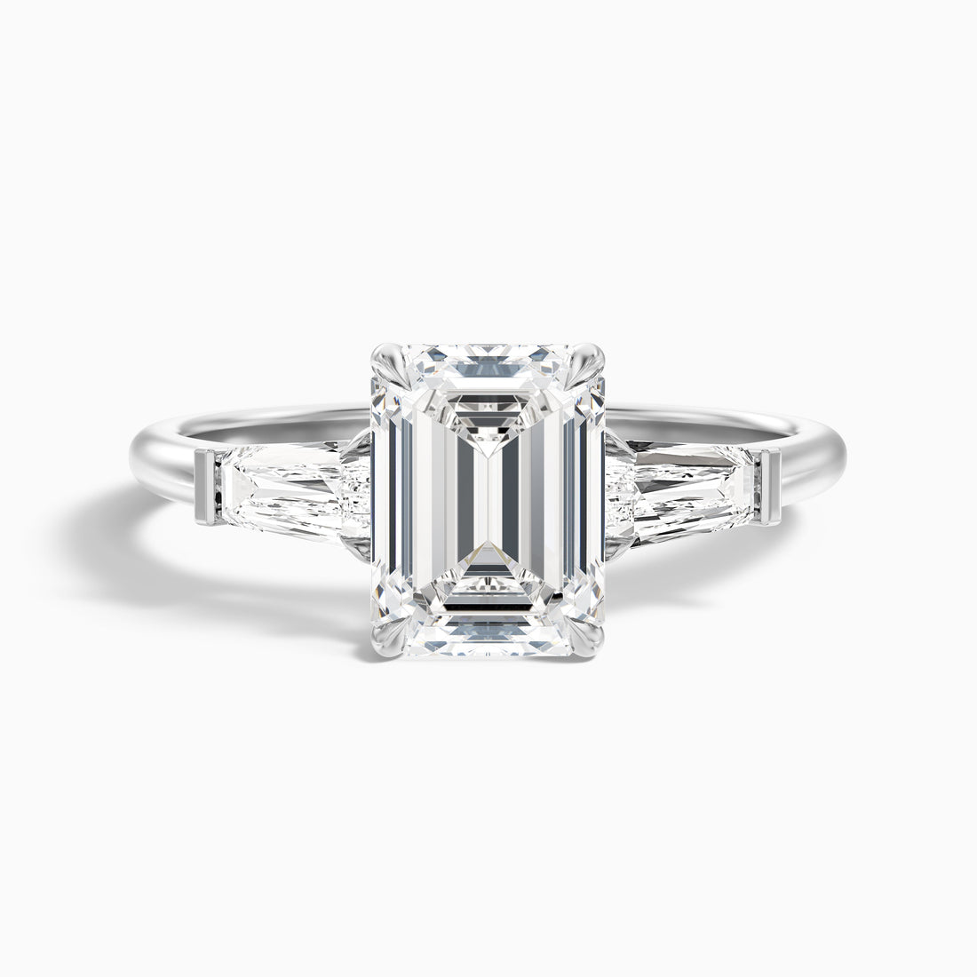 Huma 5 Carat Emerald and Baguette 3 Stone Lab Grown Diamond Ring in 18k White Gold  DestGlow
