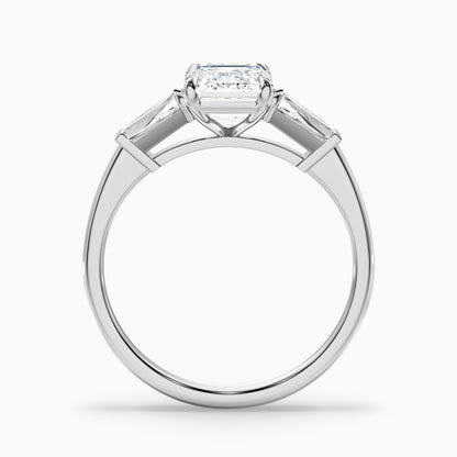 Melania 5 Carat Emerald with Tapered Baguette Cut Lab Grown Engagement Ring in 14k Yellow Gold