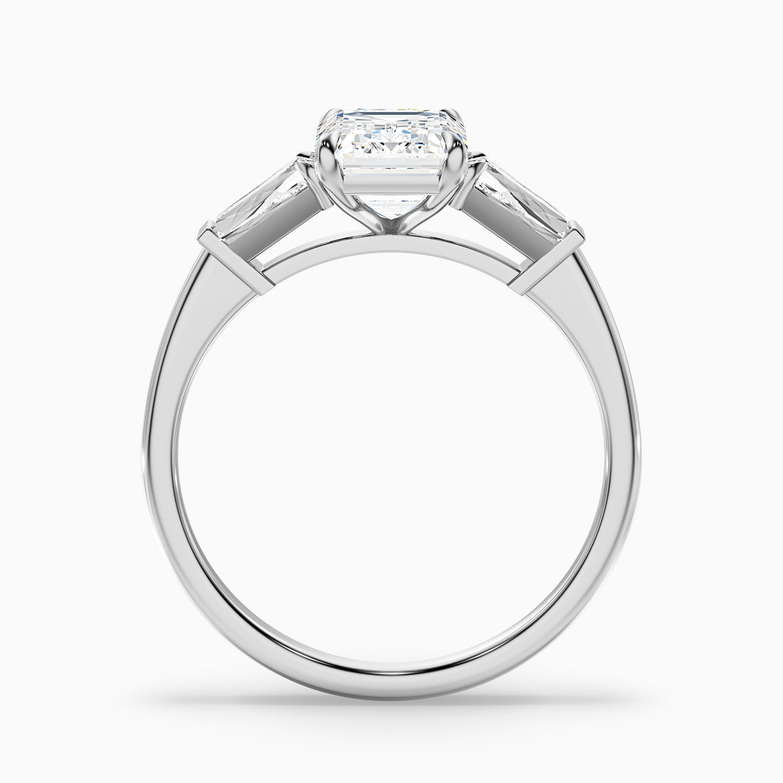 Huma 2 Carat Emerald Cut Moissanite 3 Stone Engagement Ring with Baguette in 10k White Gold  DestGlow