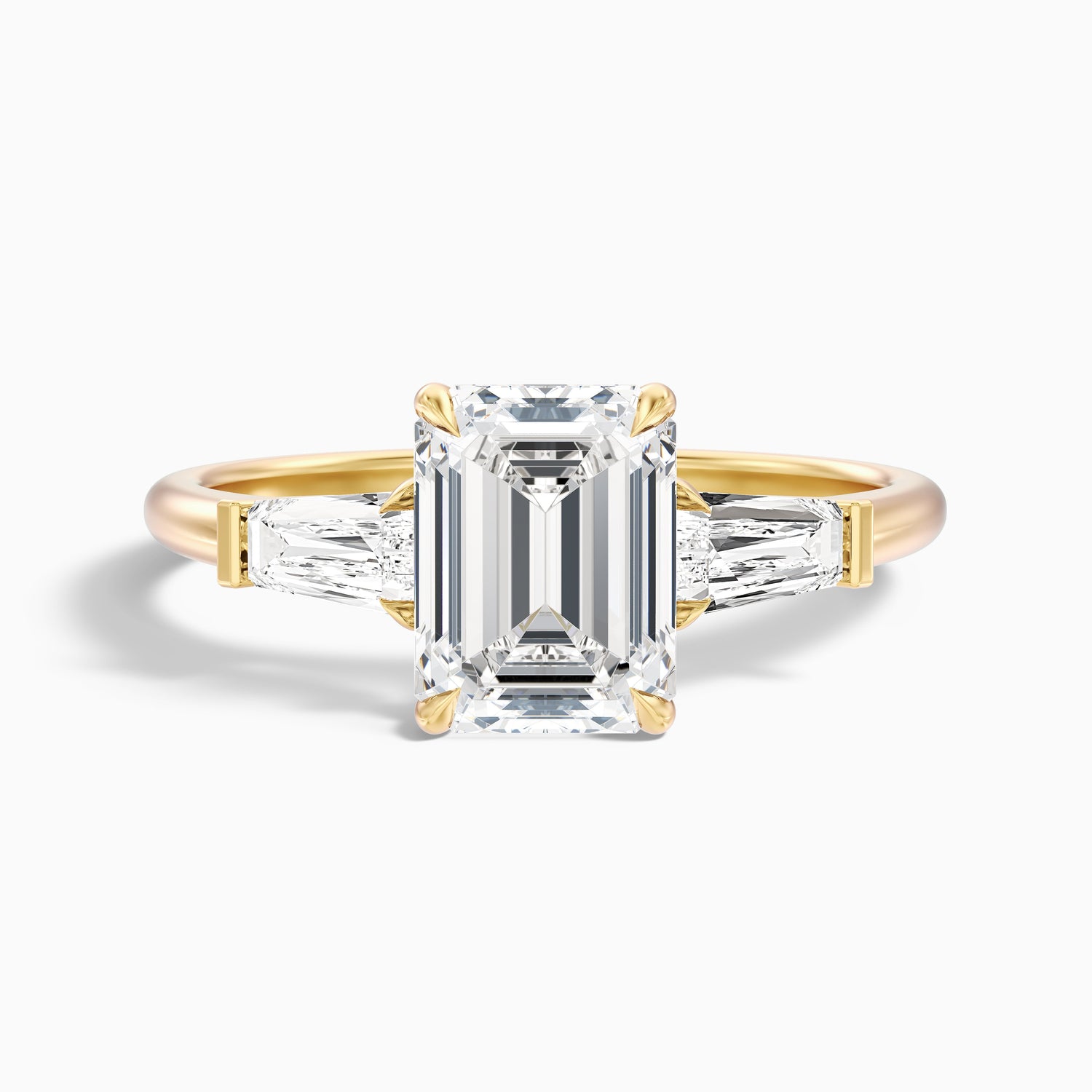 Melania 5 Carat Emerald Cut With Tapered Baguette Moissanite Engagement Ring in 14k White Gold