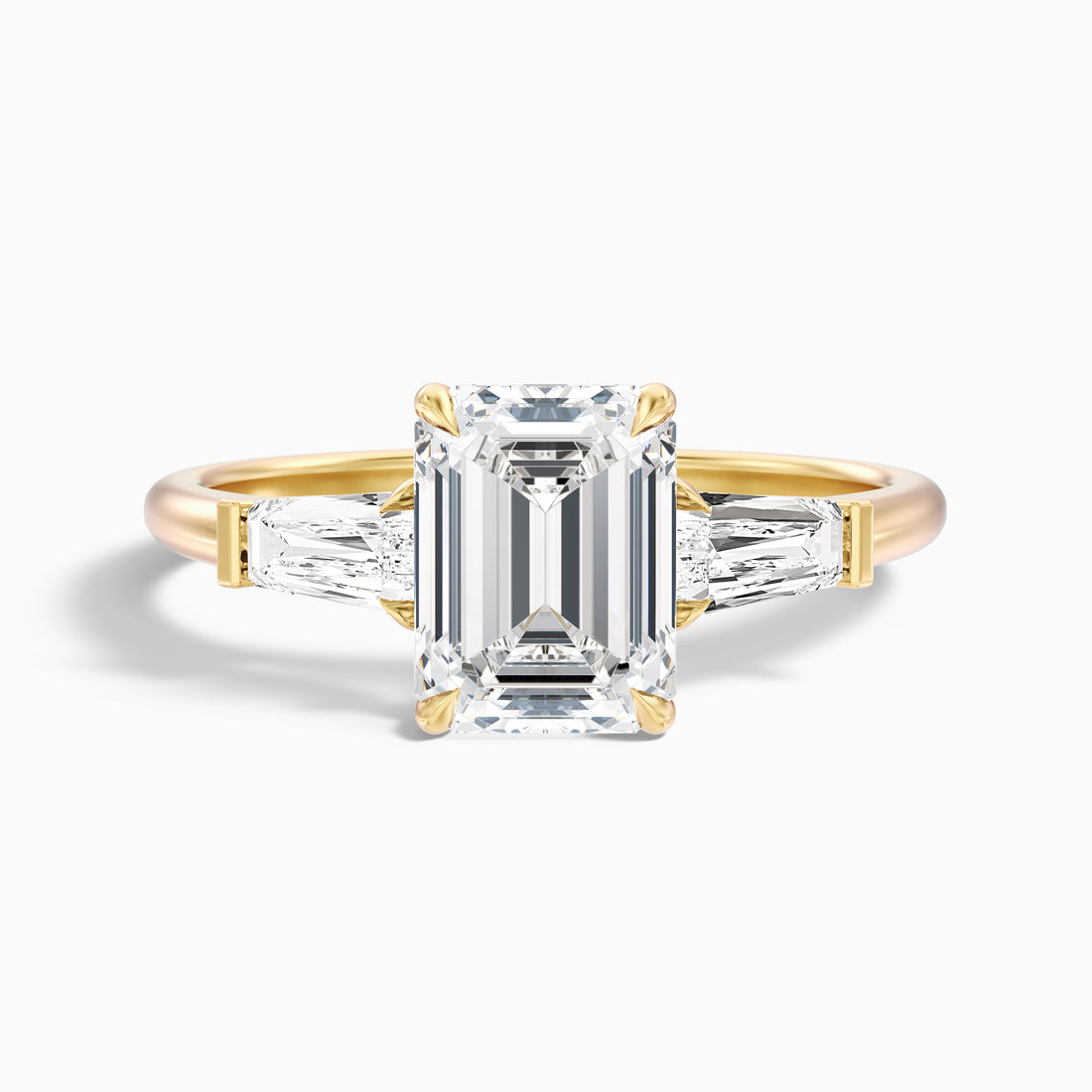 Huma 3.5 Carat Emerald and Baguette 3 Stone Lab Grown Diamond Ring in 18k Yellow Gold  DestGlow