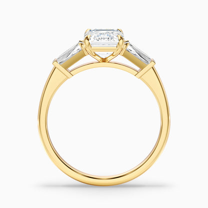 Melania 1 Carat Emerald with Tapered Baguette Cut Lab Grown Engagement Ring in 10k Yellow Gold