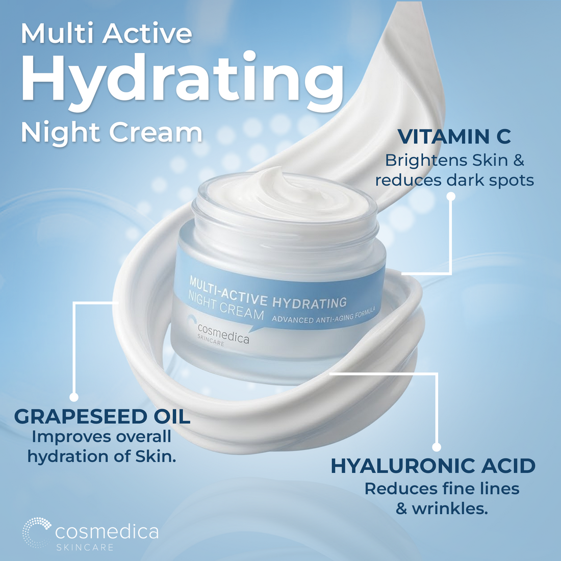Cosmedica Skincare Multi-Active Hydrating Night Cream – Anti Aging Face &amp; Neck Moisturizer with Hyaluronic Acid, Shea Butter, Glycolic Acid &amp; Vitamin E – Overnight Wrinkle Repair Cream for Dry &amp; Sensitive Skin, 2 oz by Cosmedica Skincare