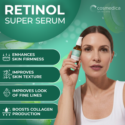 Cosmedica Skincare Retinol Serum 2.5% | Hydrating Vitamin A Serum with Green Tea Hyaluronic Acid Vitamin E | Non-Irritating Serum for Sensitive Skin Oily Skin | 1oz by Cosmedica Skincare
