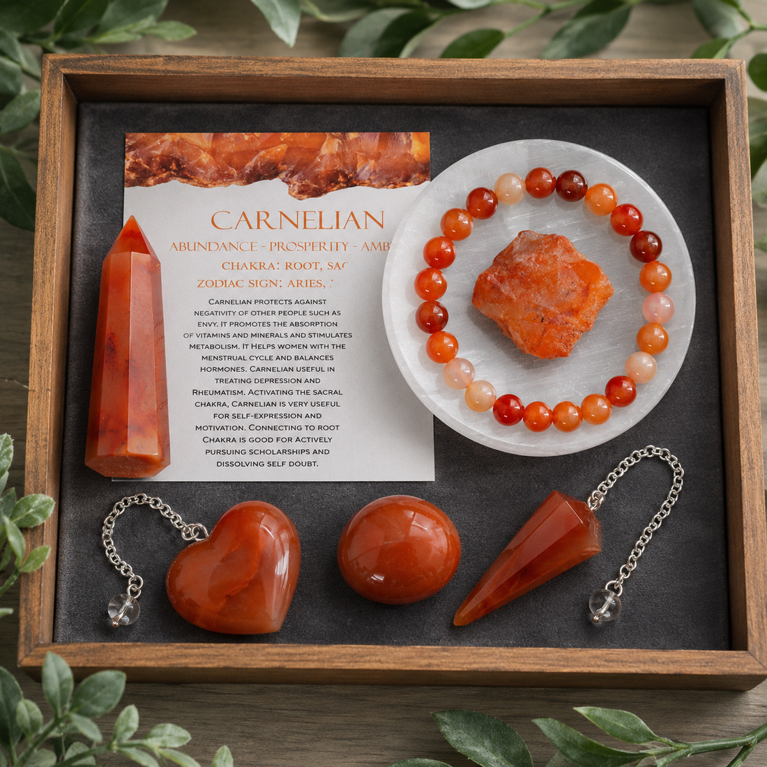 Carnelian Crystal Gift Set For Emotional Support and Protection, Real Polished Gemstones.  DestGlow