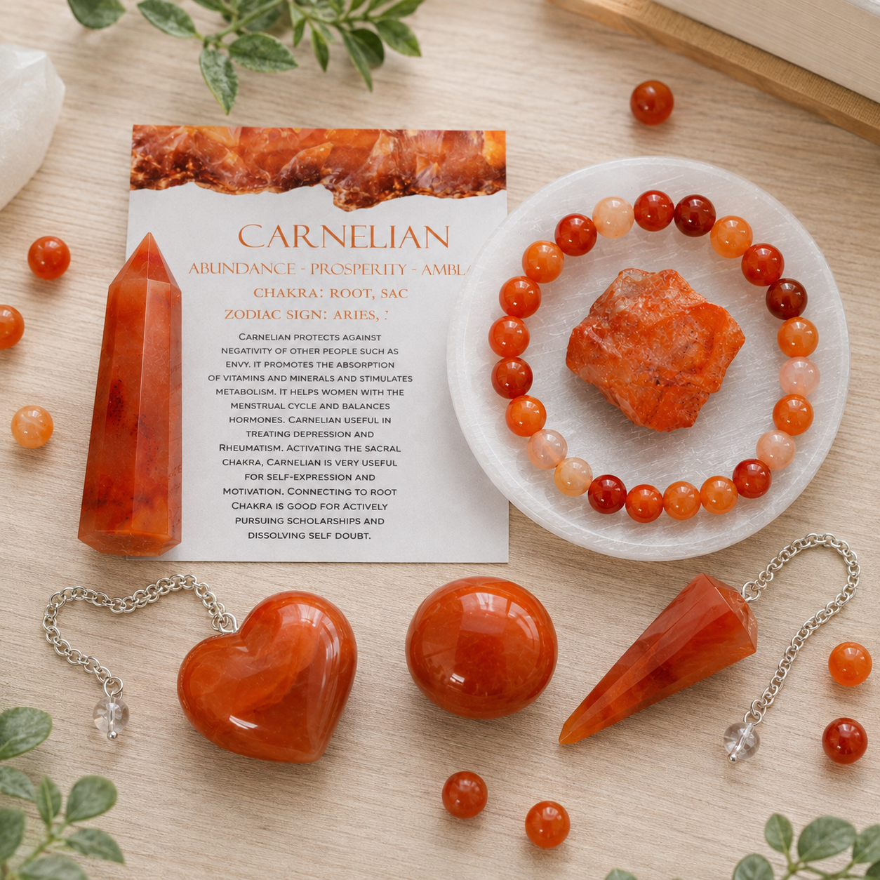 Carnelian Crystal Gift Set For Emotional Support and Protection, Real Polished Gemstones.  DestGlow