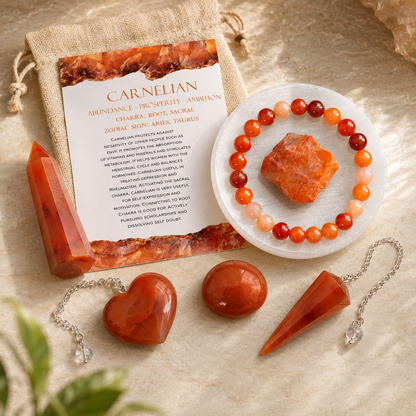 Carnelian Crystal Gift Set For Emotional Support and Protection, Real Polished Gemstones.  DestGlow