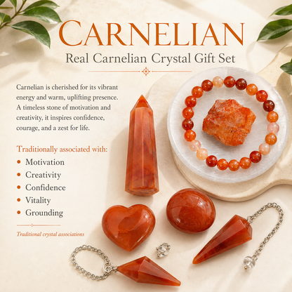 Carnelian Crystal Gift Set For Emotional Support and Protection, Real Polished Gemstones.  DestGlow