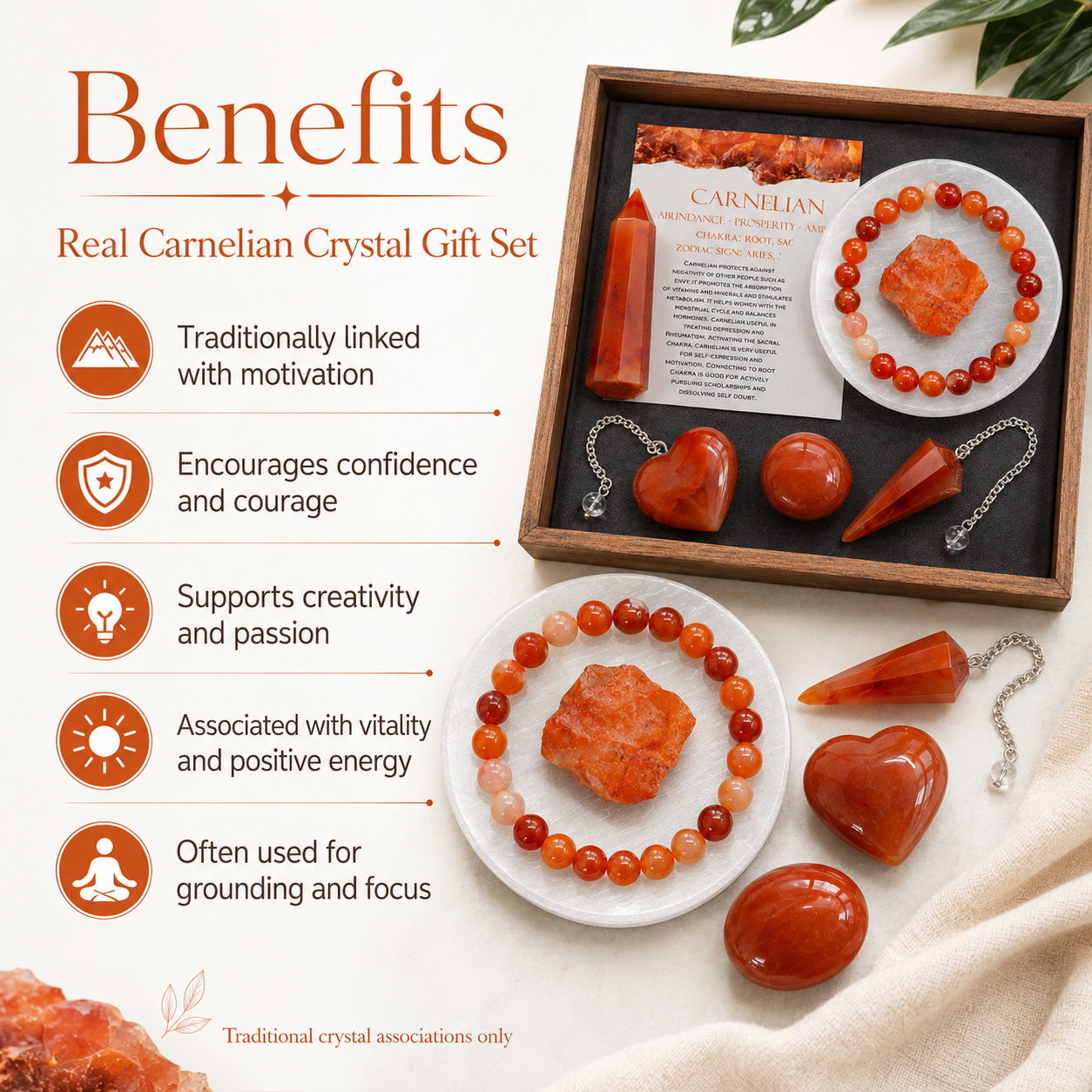 Carnelian Crystal Gift Set For Emotional Support and Protection, Real Polished Gemstones.  DestGlow