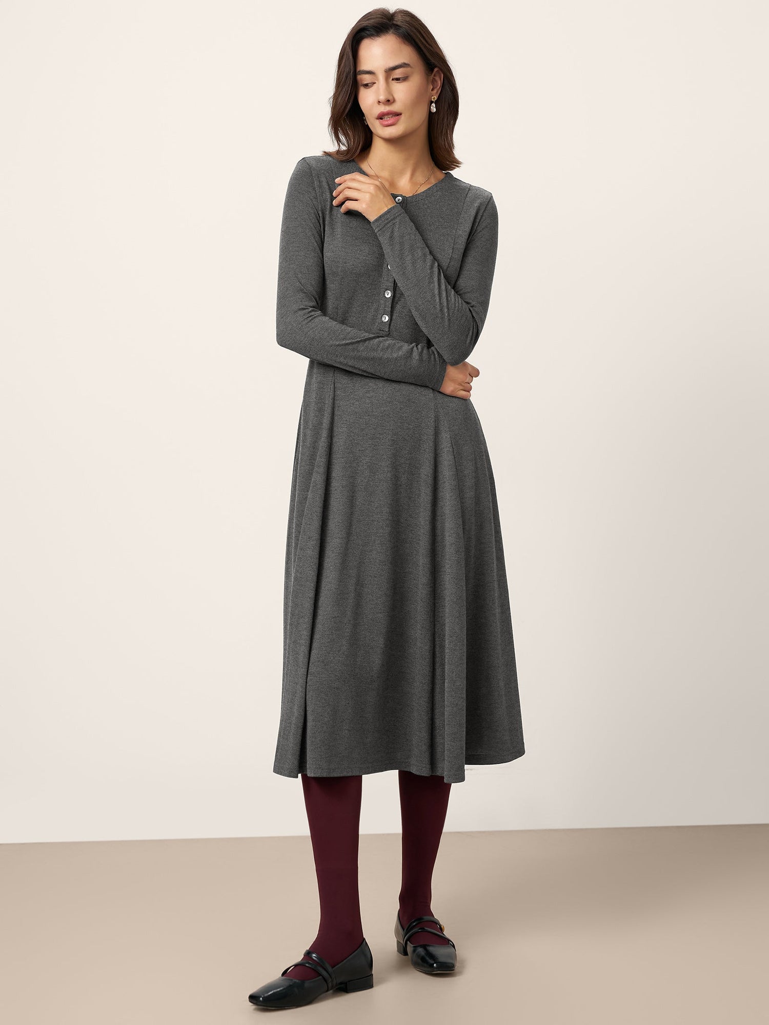 Cashmere Buttoned Panel Maxi Dress BREE by LINTICO