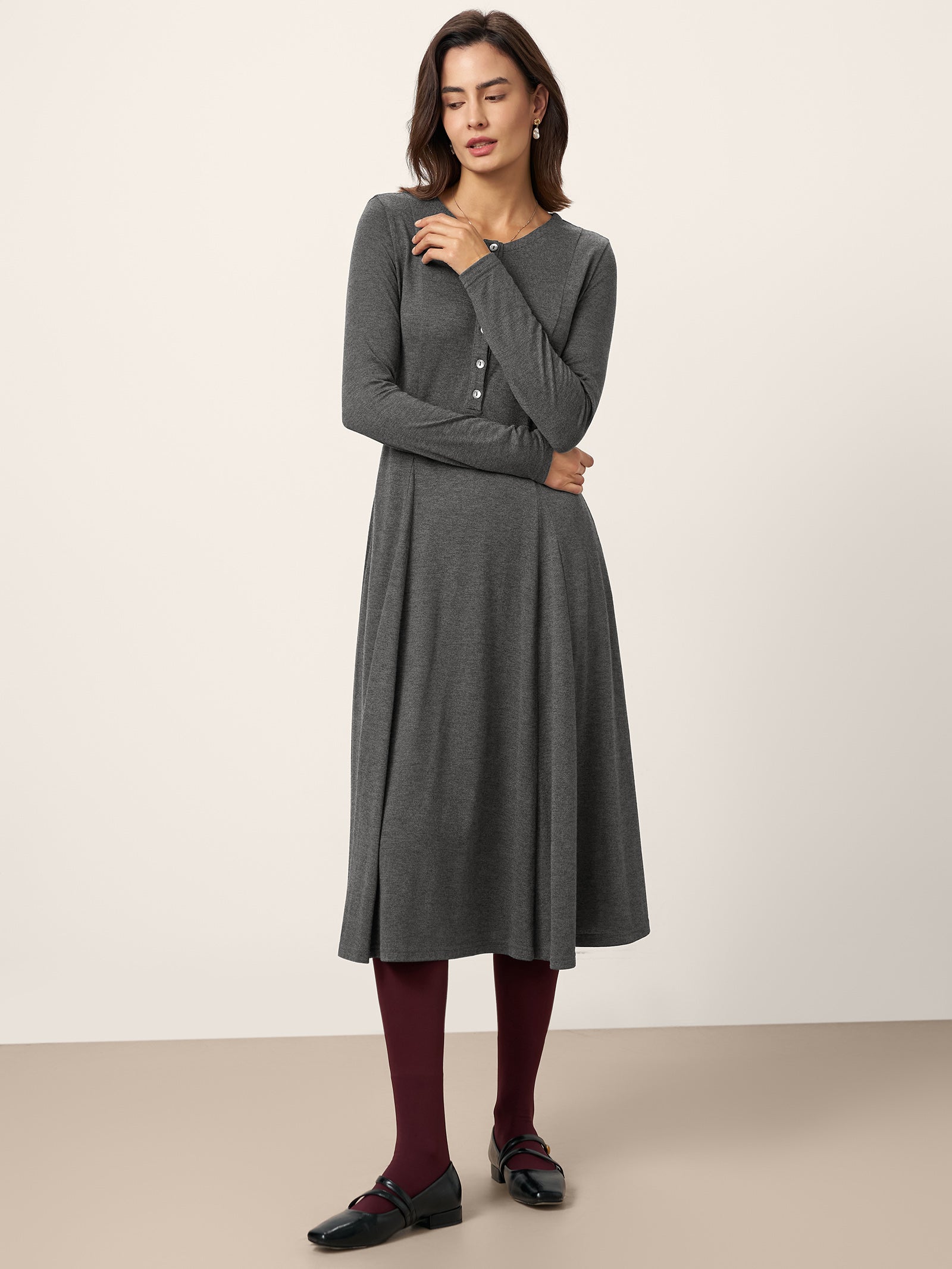 Cashmere Buttoned Panel Maxi Dress BREE by LINTICO