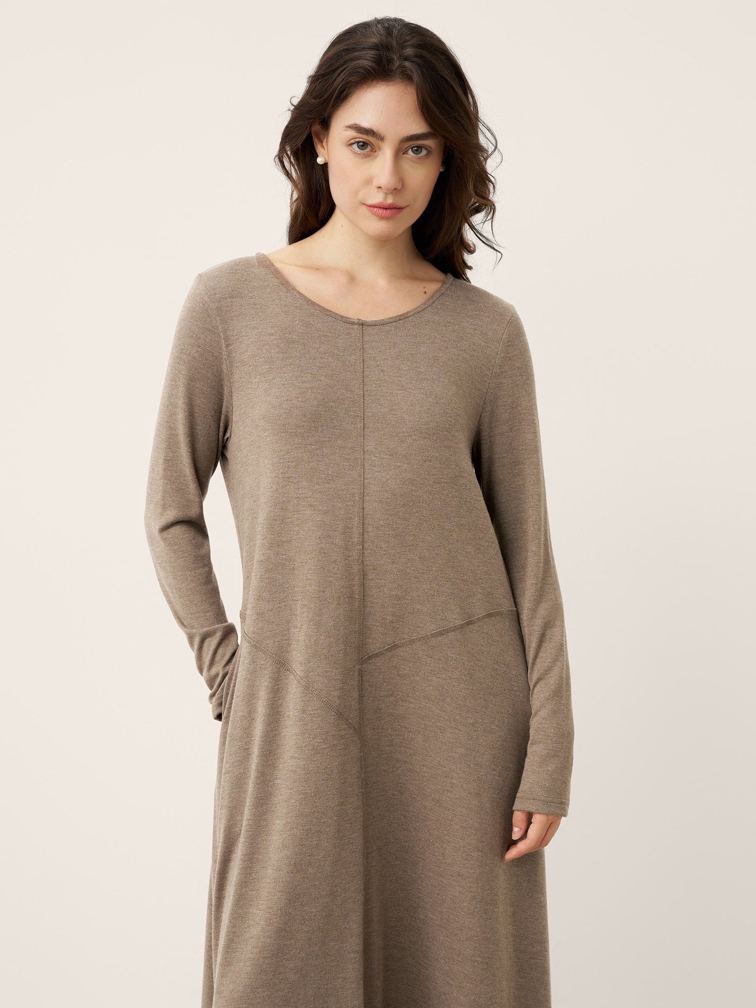 Cashmere Crew Neck Sculpted Seam A-Line Midi Dress HARLOW by LINTICO