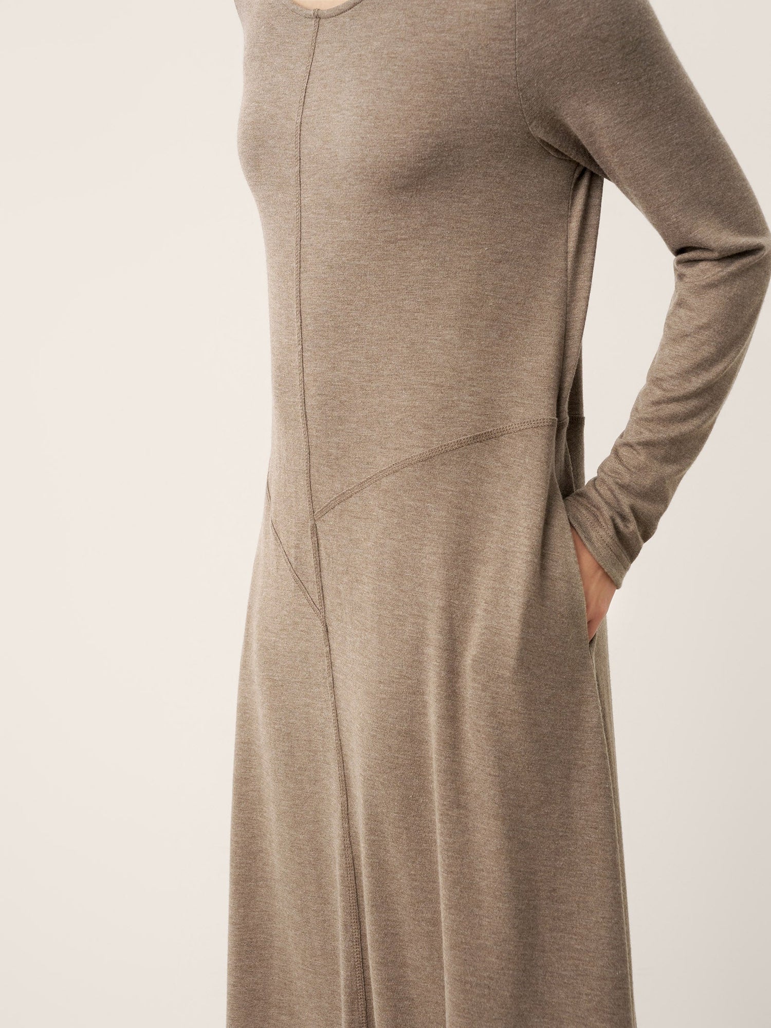 Cashmere Crew Neck Sculpted Seam A-Line Midi Dress HARLOW by LINTICO
