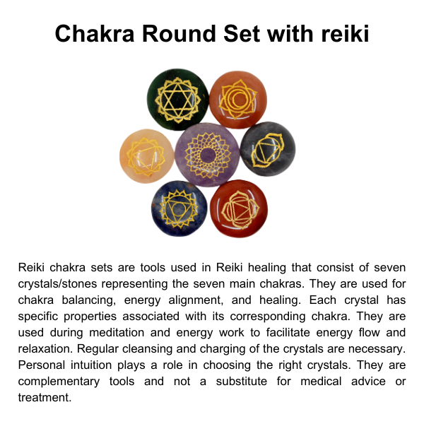 Chakra Crystals Set, Round Reiki 7 Chakra Stones Set, Wooden Grid Plate, Selenite Log  DestGlow