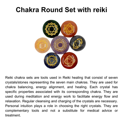Chakra Crystals Set, Round Reiki 7 Chakra Stones Set, Wooden Grid Plate, Selenite Log  DestGlow