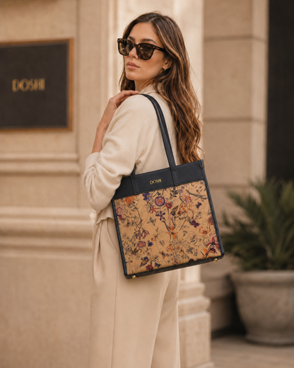 Portrait tote 2 - floral kraft paper vegan tote  DestGlow