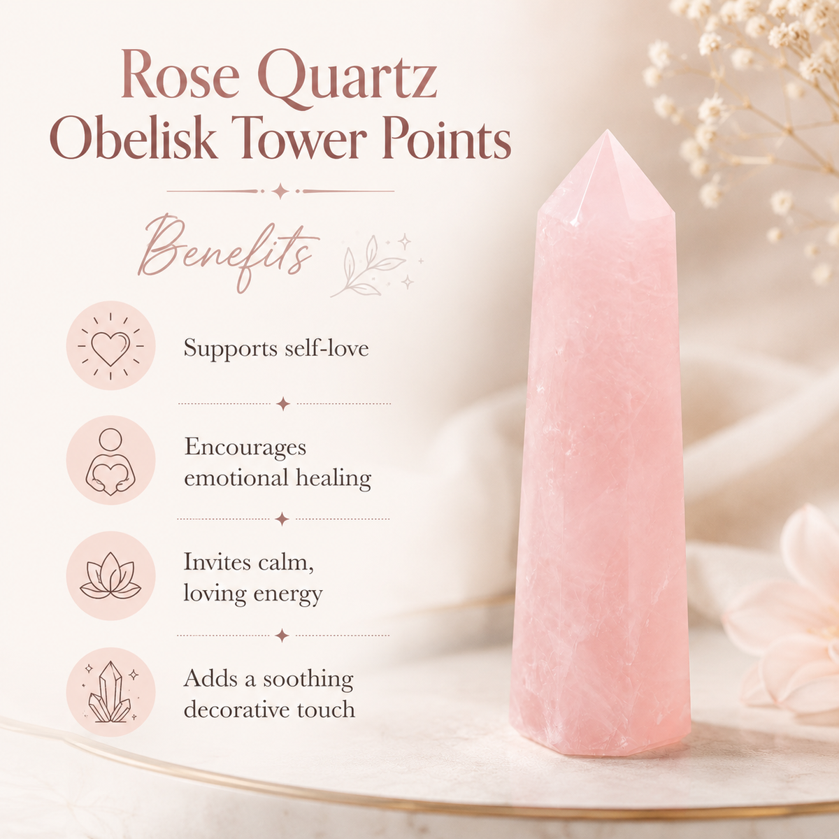 Rose Quartz Tower Point (Self-Love and Friendship)  DestGlow