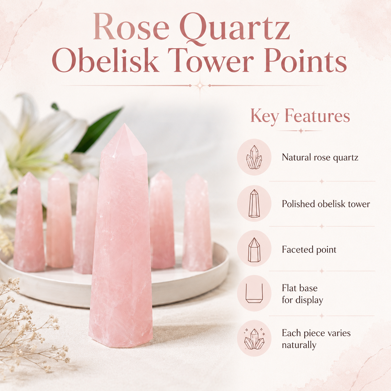 Rose Quartz Tower Point (Self-Love and Friendship)  DestGlow