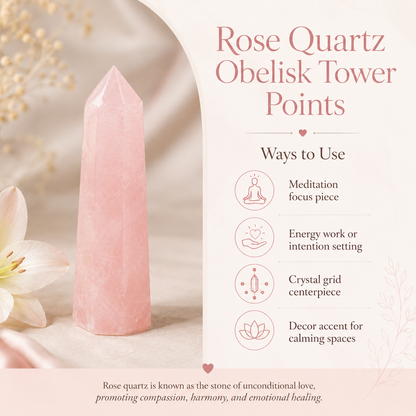 Rose Quartz Tower Point (Self-Love and Friendship)  DestGlow