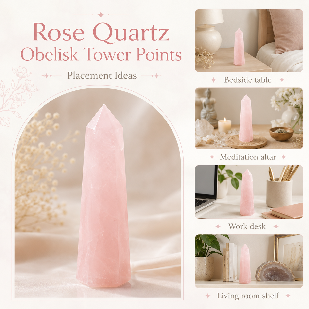 Rose Quartz Tower Point (Self-Love and Friendship)  DestGlow