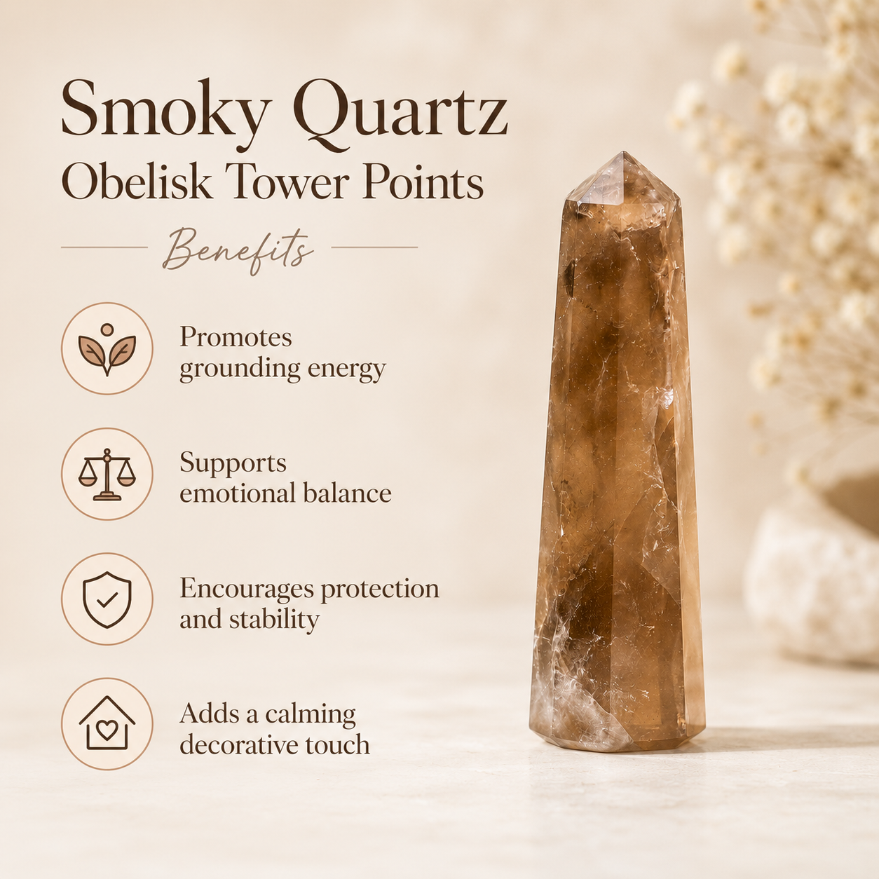 Smokey Quartz Tower Point (Emotional Calmness and Depression)