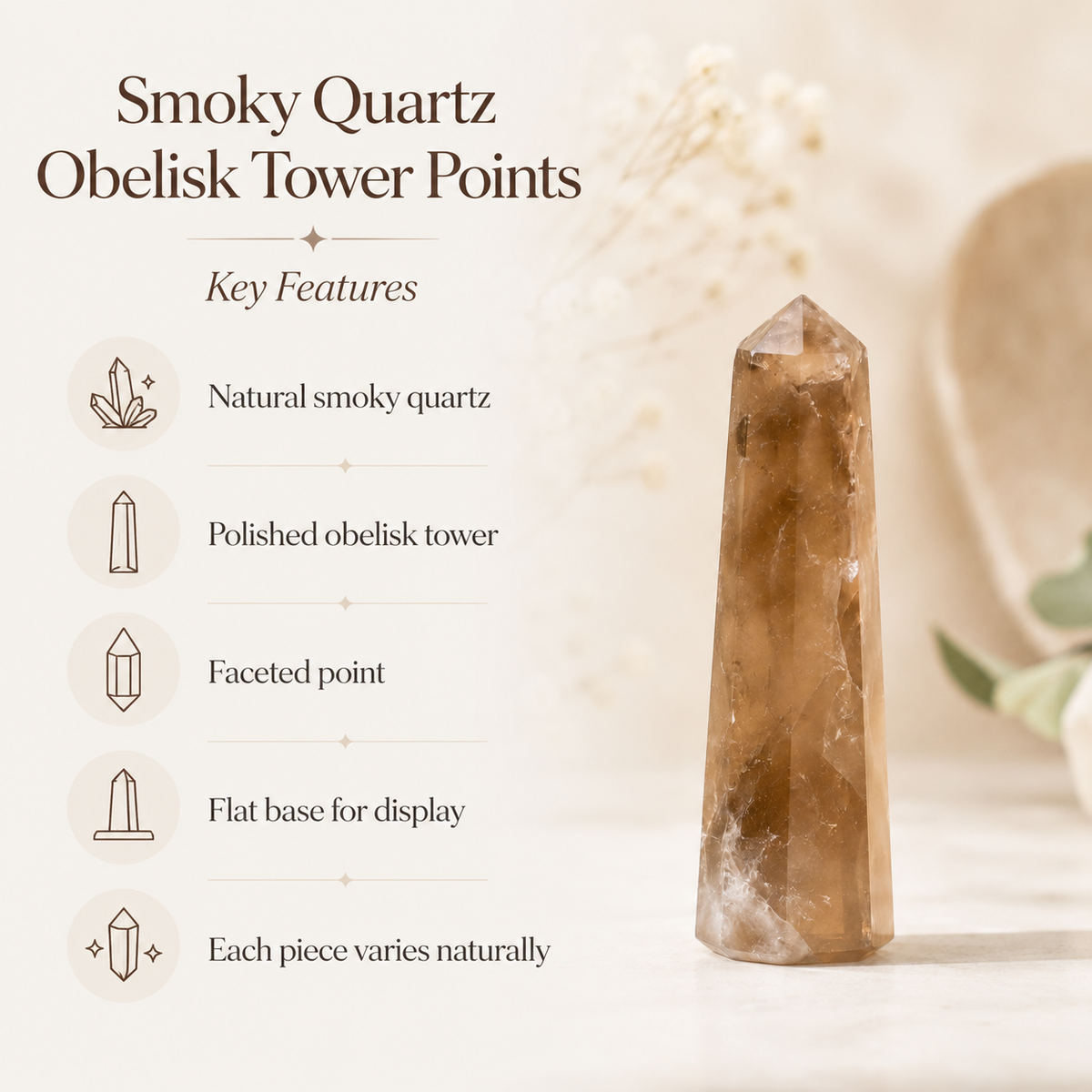 Smokey Quartz Tower Point (Emotional Calmness and Depression)