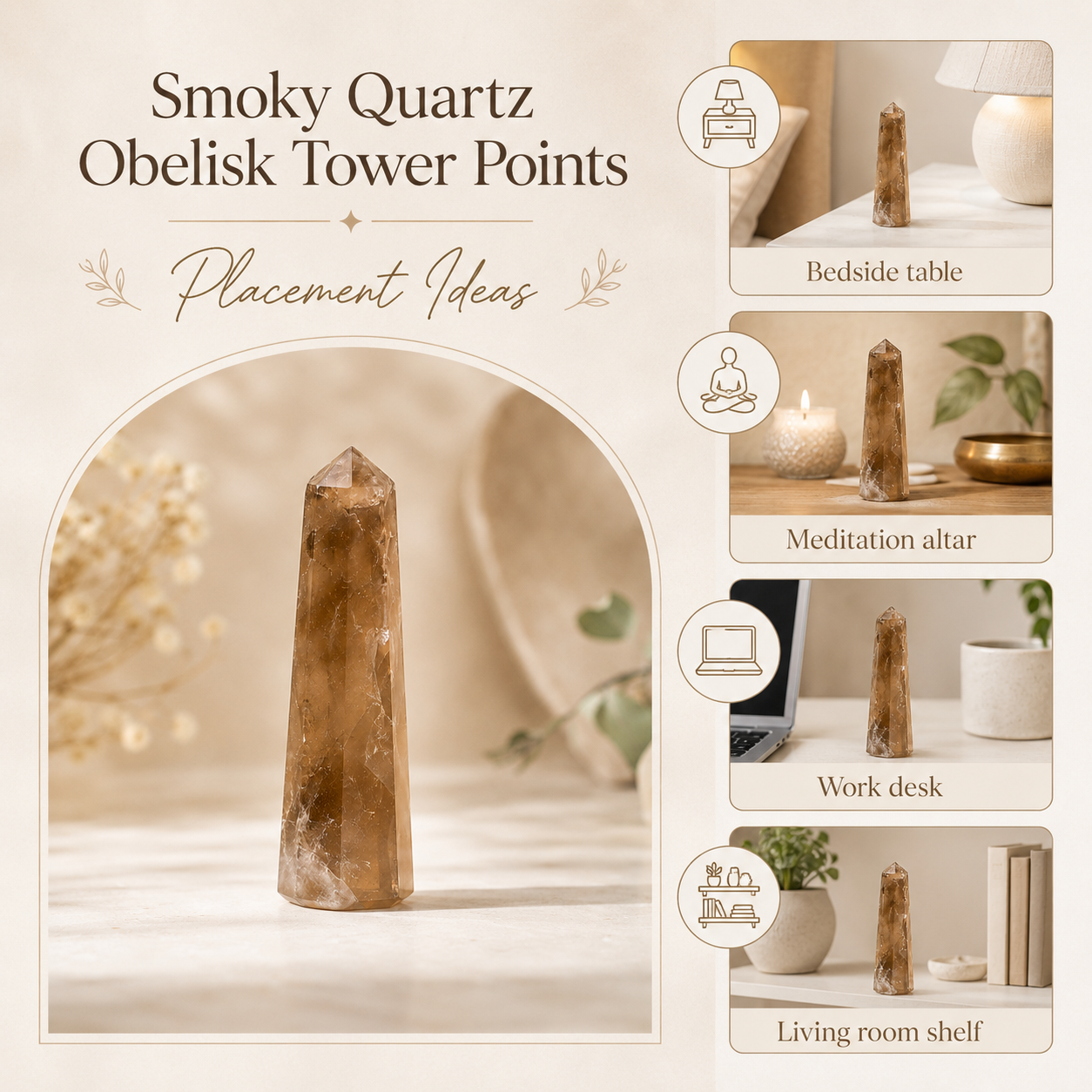 Smokey Quartz Tower Point (Emotional Calmness and Depression)