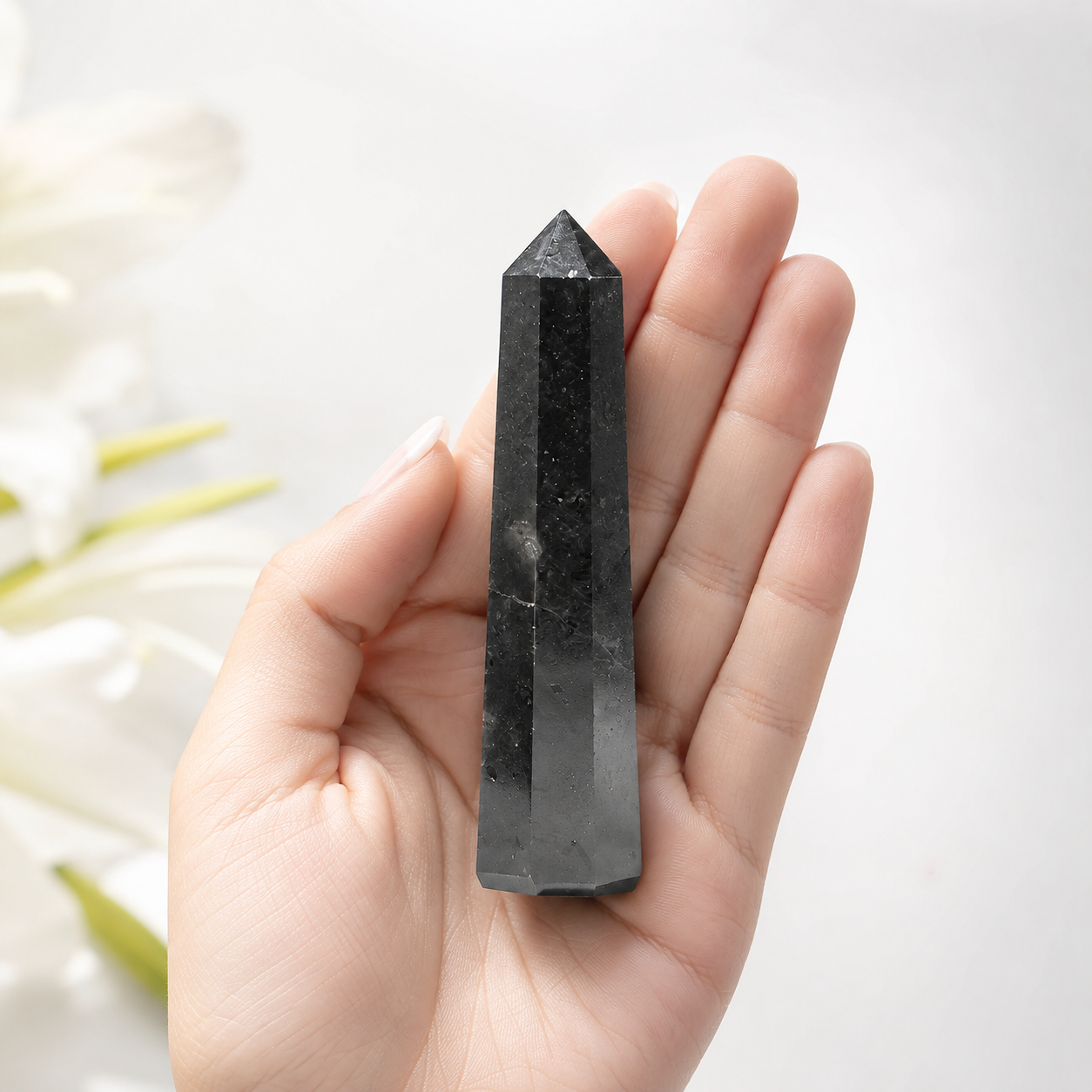 Black Shungite Tower Point (Purification and Inflammation)  DestGlow