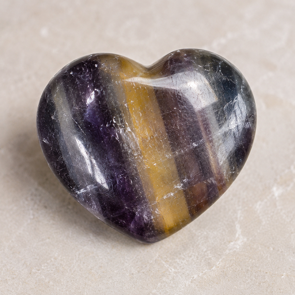 Multi Fluorite Heart Crystal, Puffy Mini 1 Inch Pocket Crystal Heart