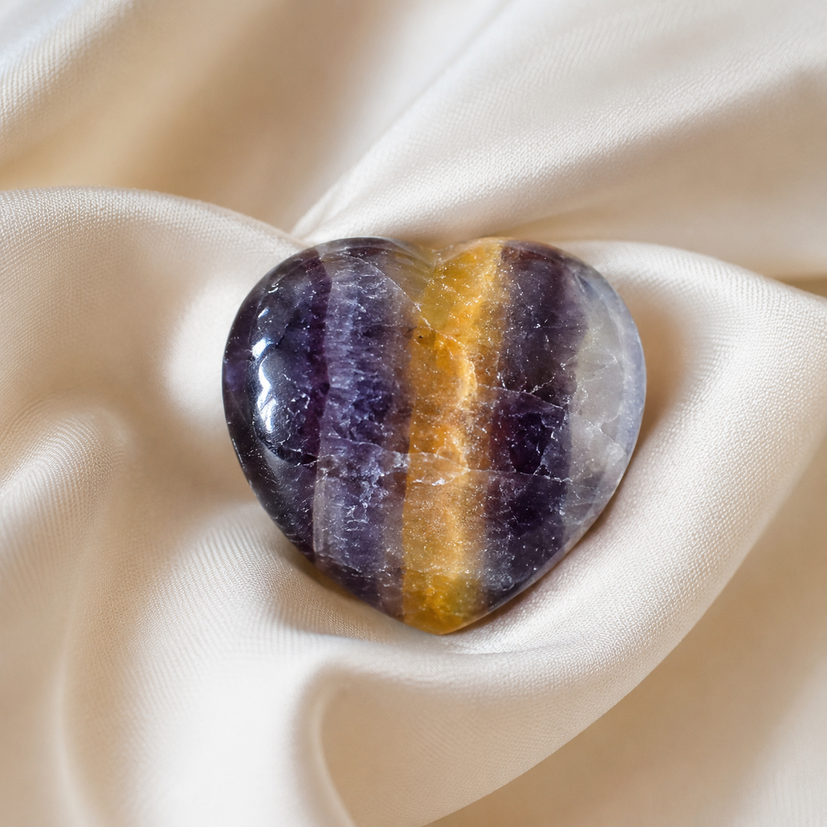 Multi Fluorite Heart Crystal, Puffy Mini 1 Inch Pocket Crystal Heart  DestGlow