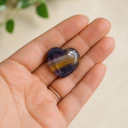 Multi Fluorite Heart Crystal, Puffy Mini 1 Inch Pocket Crystal Heart