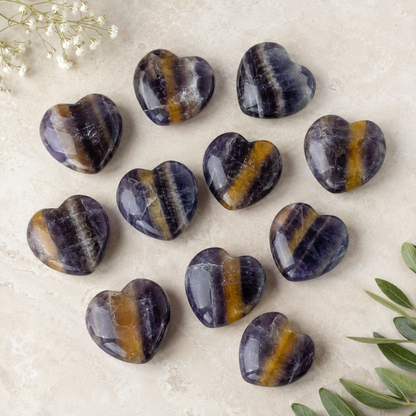 Multi Fluorite Heart Crystal, Puffy Mini 1 Inch Pocket Crystal Heart  DestGlow