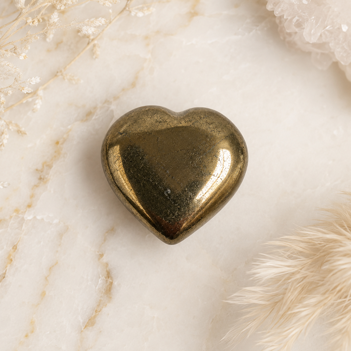 Pyrite Heart Crystal, Puffy Mini 1 Inch Pocket Crystal Heart  DestGlow