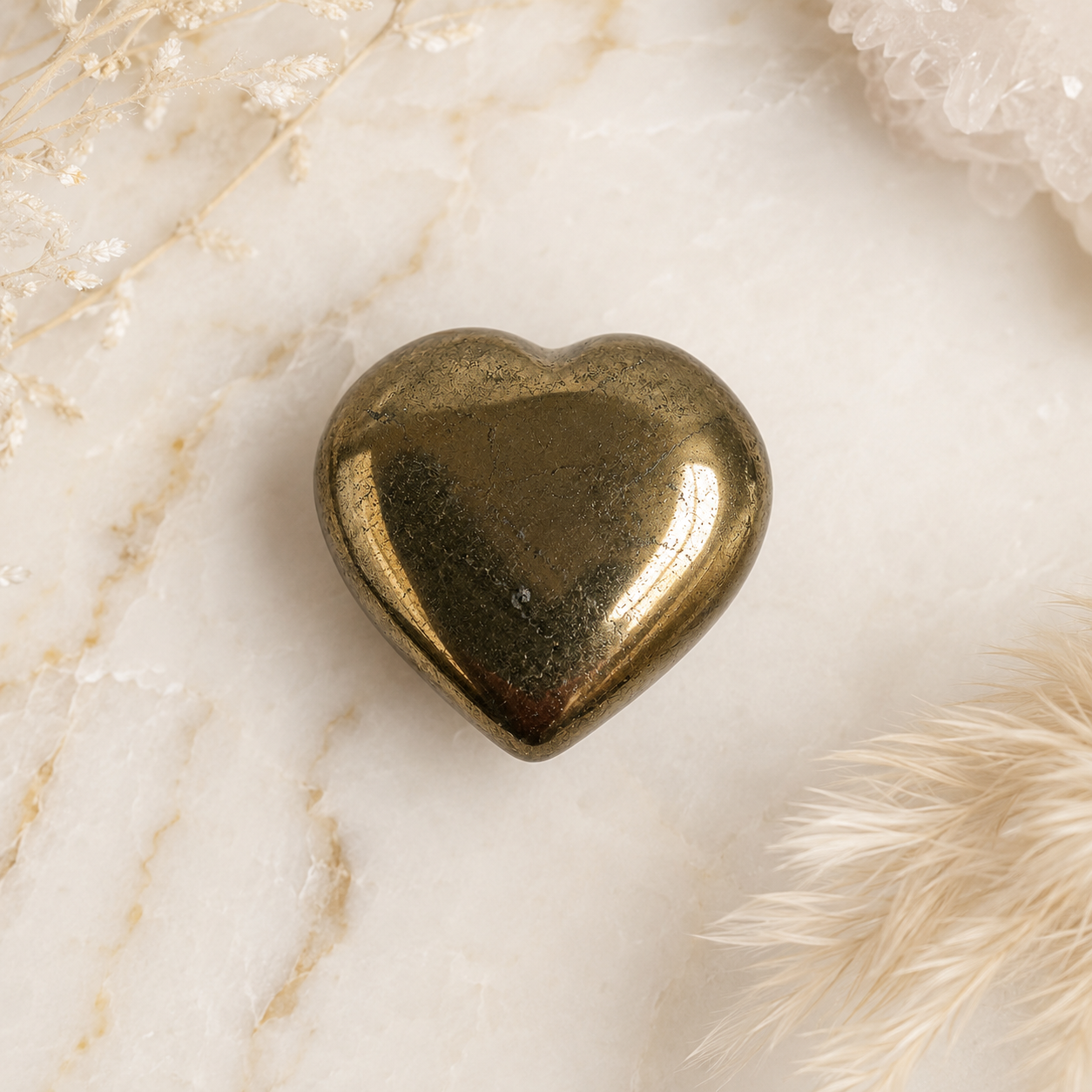 Pyrite Heart Crystal, Puffy Mini 1 Inch Pocket Crystal Heart  DestGlow