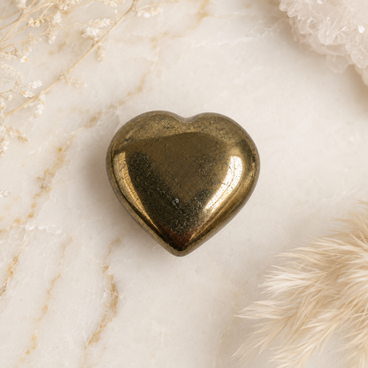 Pyrite Heart Crystal, Puffy Mini 1 Inch Pocket Crystal Heart  DestGlow