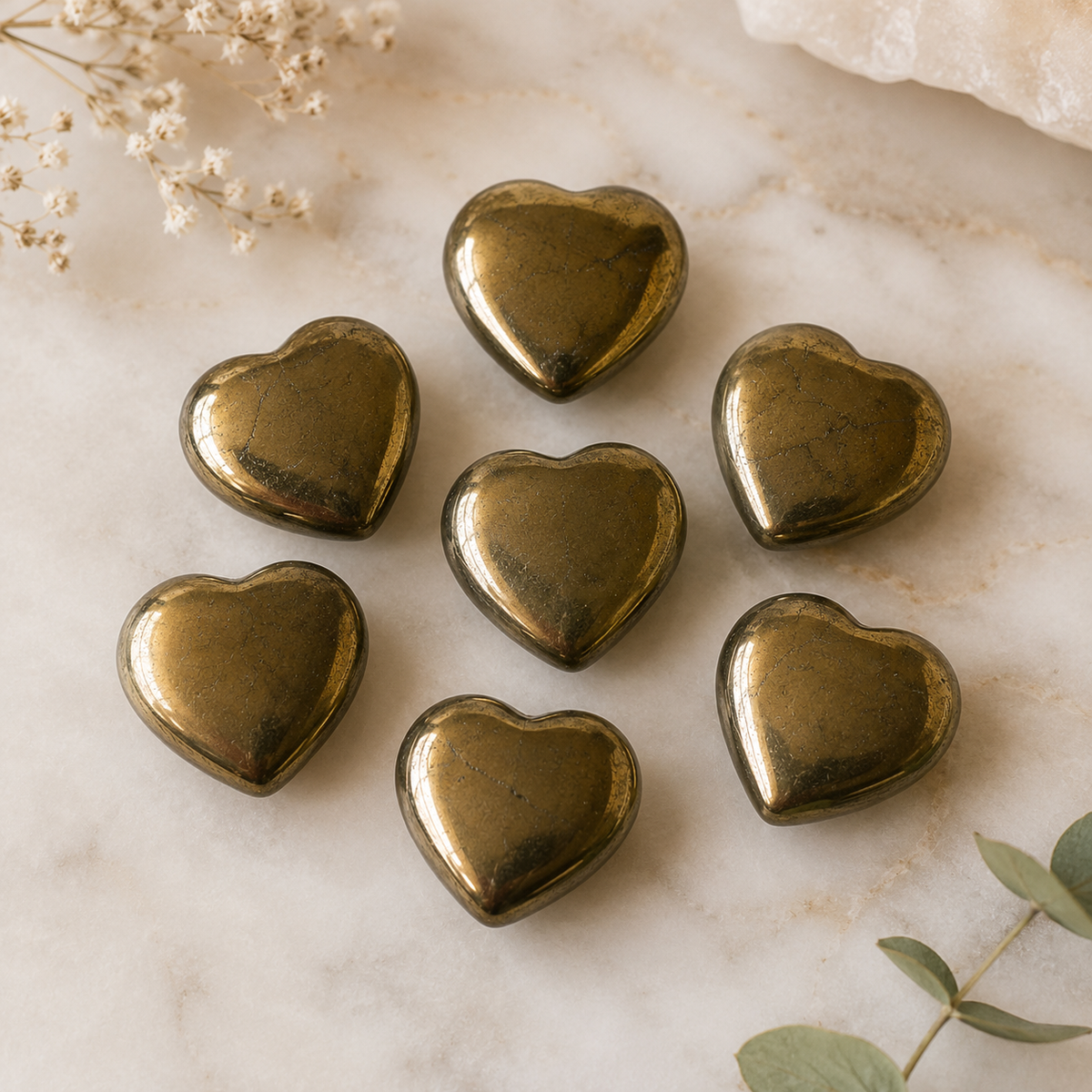 Pyrite Heart Crystal, Puffy Mini 1 Inch Pocket Crystal Heart  DestGlow