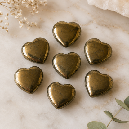 Pyrite Heart Crystal, Puffy Mini 1 Inch Pocket Crystal Heart  DestGlow
