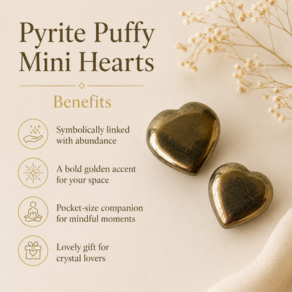 Pyrite Heart Crystal, Puffy Mini 1 Inch Pocket Crystal Heart  DestGlow
