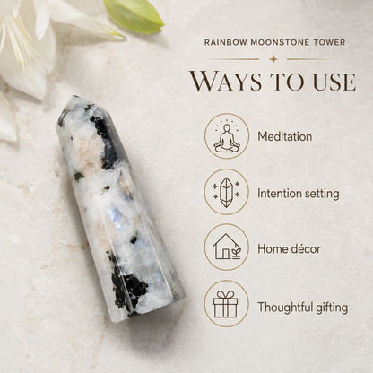 Rainbow Moonstone Tower Point (Creativity and Compassion)