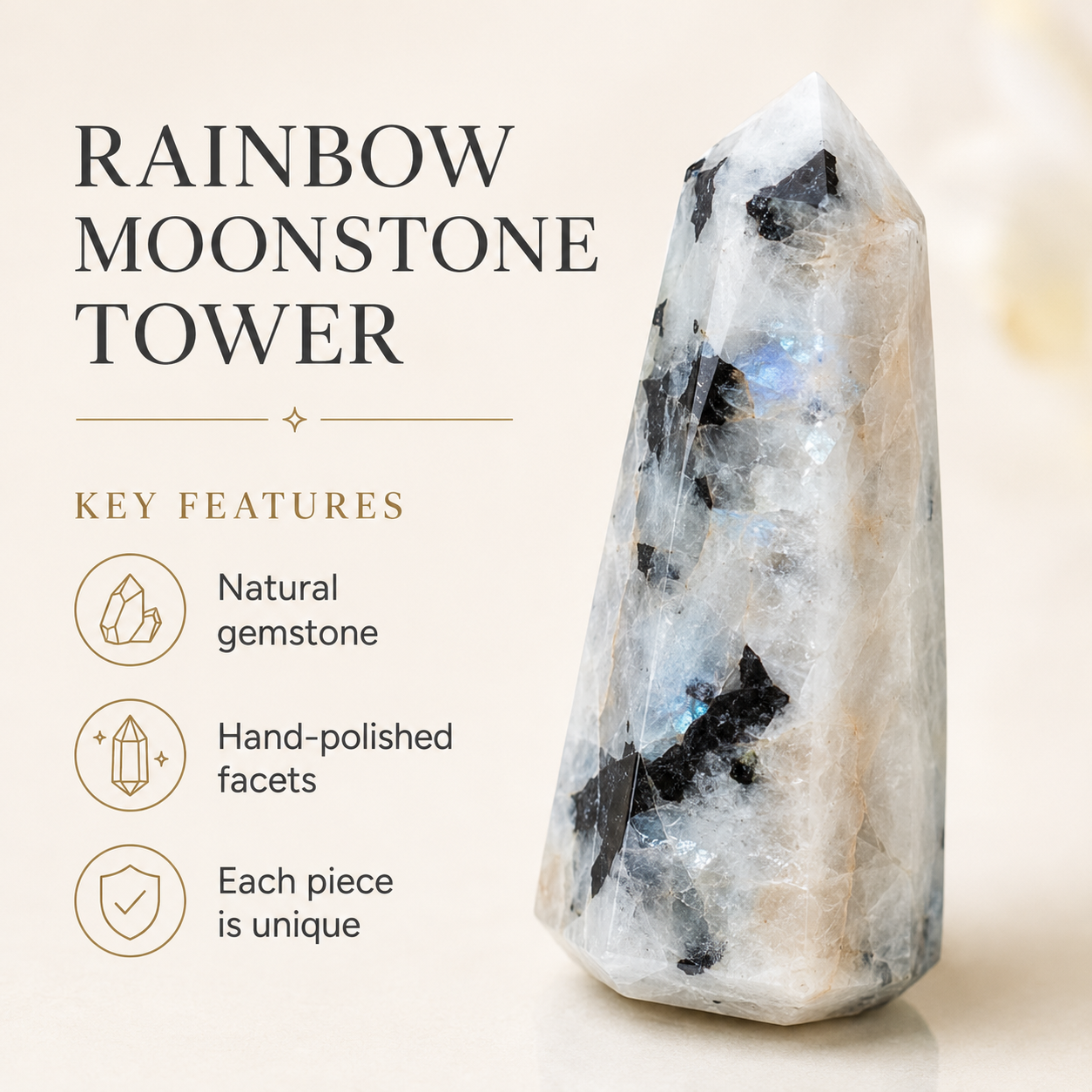Rainbow Moonstone Tower Point (Creativity and Compassion)