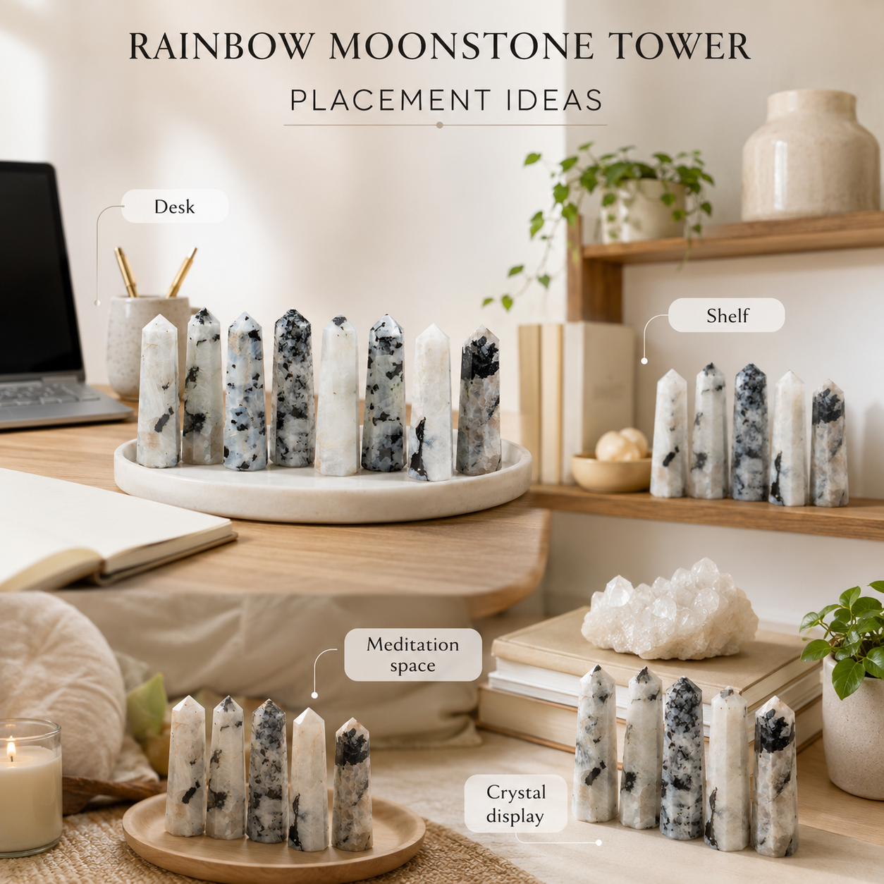 Rainbow Moonstone Tower Point (Creativity and Compassion)