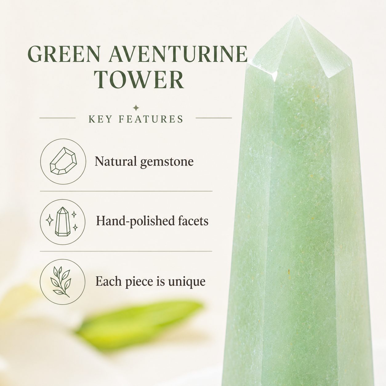 Green Aventurine Tower Point (Leadership and Good Fortune)  DestGlow