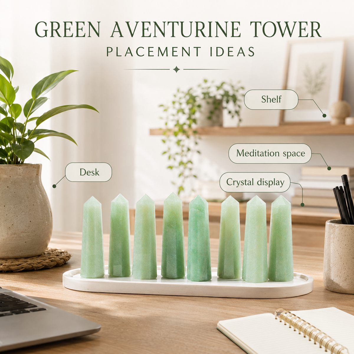 Green Aventurine Tower Point (Leadership and Good Fortune)  DestGlow